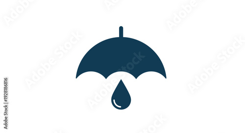 Blue Umbrella Icon with Raindrop Symbol.