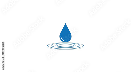Blue Water Droplet Icon with Ripples.