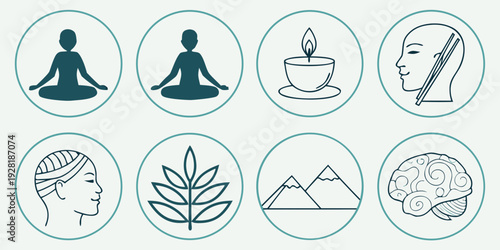 A collection of nine distinct icons representing various objects and concepts Vector