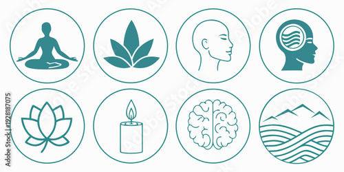A collection of icons representing various aspects of health and wellness. Vector