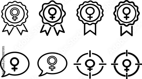 Empowering women's day symbols and icons for equality and female empowerment