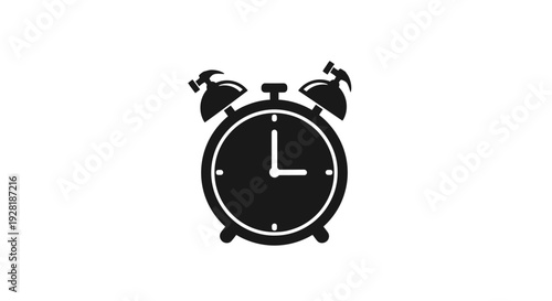 Black Twin Bell Alarm Clock Icon.