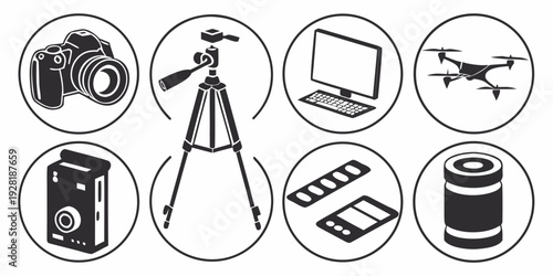 Assorted icons representing various electronic devices and tools Vector