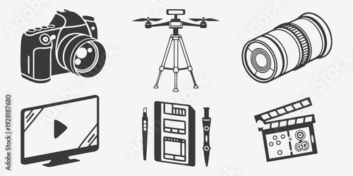 A collection of icons representing various multimedia and film production elements Vector