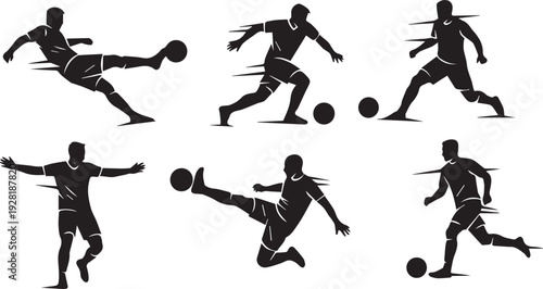 Soccer Player Action Silhouettes Icon Set - Professional Vector Symbols for Football Training, Match Dynamics, and Athletic Movement