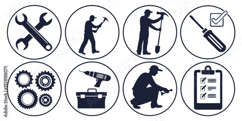 A collection of icons representing various activities and objects, including sports, art, and transportation. Vector