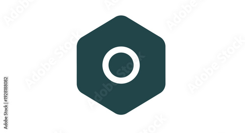 Dark green hexagon with circle.