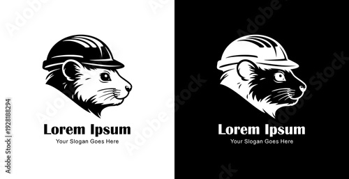 Logo design in the shape of a hamster head wearing a project helmet