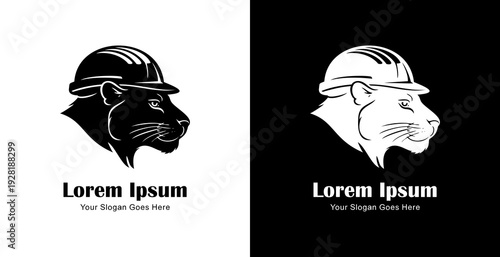 Logo design in the form of a panther's head wearing a project helmet