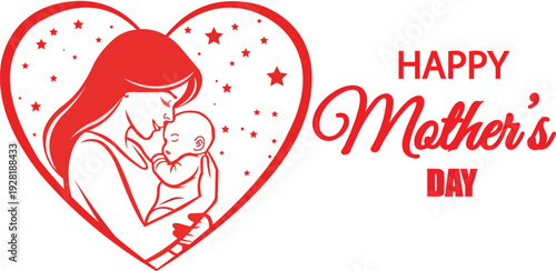Happy Mother’s Day Card – Mother and Baby in Heart Shape Love Vector Illustration – EPS 10