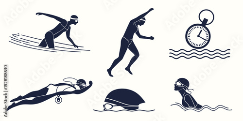 A collection of diverse aquatic activities and creatures in a serene water setting Vector