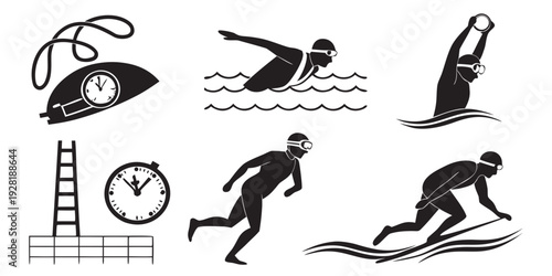 Illustrations of various activities and objects related to time and sports Vector