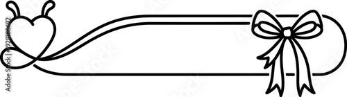 A decorative ribbon with a bow on a rectangular background.