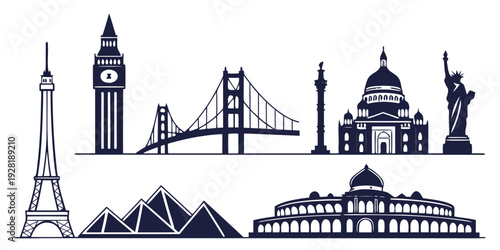 Iconic landmarks and natural wonders from around the world Vector