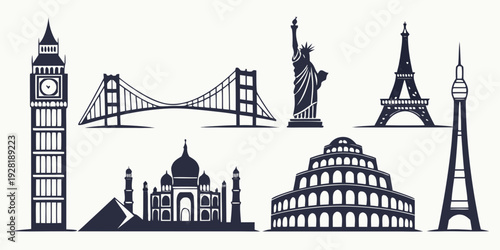 Iconic landmarks from around the world showcased in a single illustration Vector