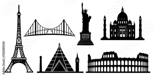 Iconic landmarks from around the world showcased in a single image Vector