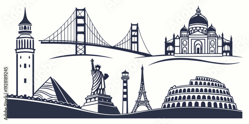 Iconic landmarks and historical buildings from around the world Vector