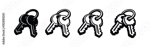 Stylish Vector Keyring Icons in Different Graphic Renderings