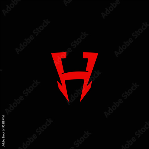 Logo maskot naga merah agresif dengan monogram huruf H tebal, lambang game esport modern dalam gaya vektor datar, sempurna untuk branding tim kompetitif, identitas klan, dan desain logo olahraga yang 
