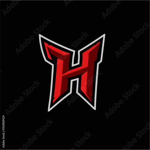 Logo maskot naga merah agresif dengan monogram huruf H tebal, lambang game esport modern dalam gaya vektor datar, sempurna untuk branding tim kompetitif, identitas klan, dan desain logo olahraga yang 