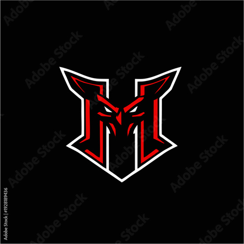 Logo maskot naga merah agresif dengan monogram huruf H tebal, lambang game esport modern dalam gaya vektor datar, sempurna untuk branding tim kompetitif, identitas klan, dan desain logo olahraga yang 