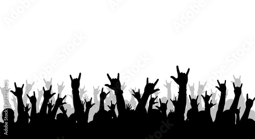 Silhouetted crowd with hands raised in excitement and celebration.