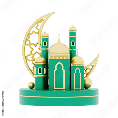 Islamic Architecture Mosque with Crescent Moon Design
