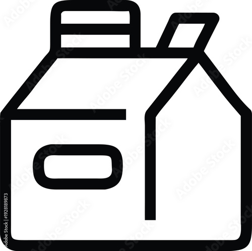 A minimalist outline drawing of a classic milk carton packaging with a simple label