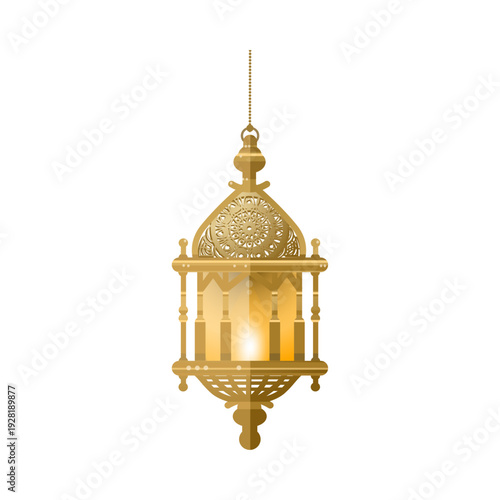 Golden Lantern Hanging Light Fixture with Ornate Details and Soft Glow