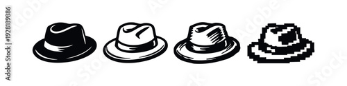 Fedora Hat Icon Collection Featuring Various Artistic Renderings