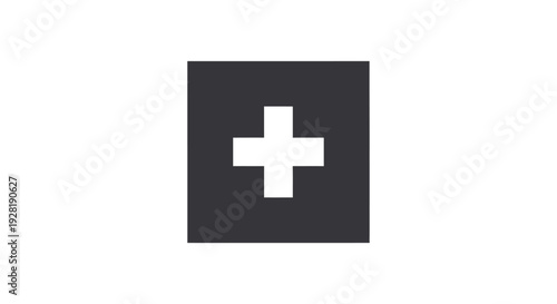 Plus sign in black square icon.