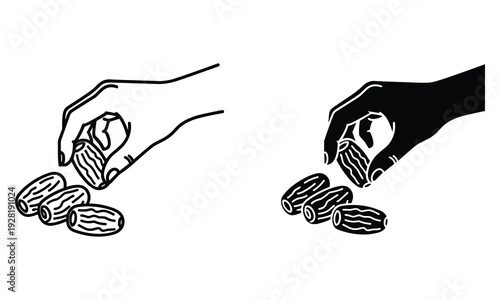 Hand Picking Dates - Line Art and Silhouette Icons