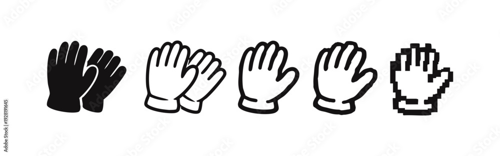 Fototapeta premium Pair of Gloves Icon Set in Solid, Outline, Textured, and Pixel Art Styles on White Background