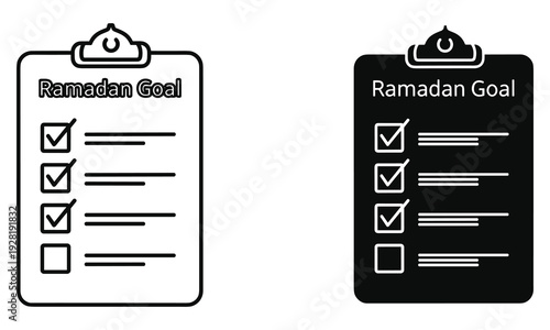 Ramadan Goal Checklist Icon: Black and White Clipboard with Checked Tasks