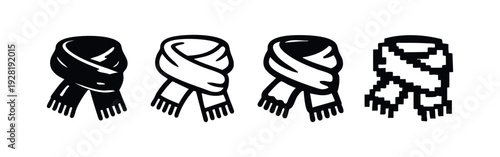 Draped Scarf Icon Set with Solid, Outline, Distressed, and Pixel Art Styles on White Background