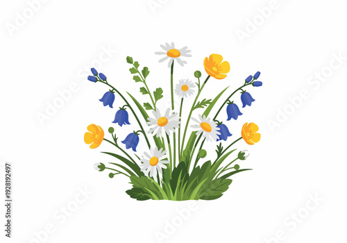 Tableau sur toile A beautiful arrangement of delicate wildflowers, including daisies and bluebells