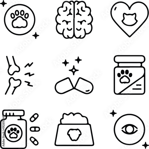 hand drawn pet health veterinary pet care line icon set vector illustration design 
