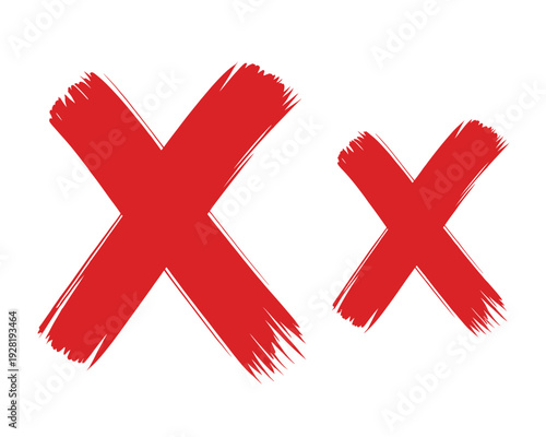 Grunge red X icon, distressed cross symbol in vector style, error, cancel, and warning mark for apps, websites, UI UX interfaces, and design projects, flat and rough style isolated.
