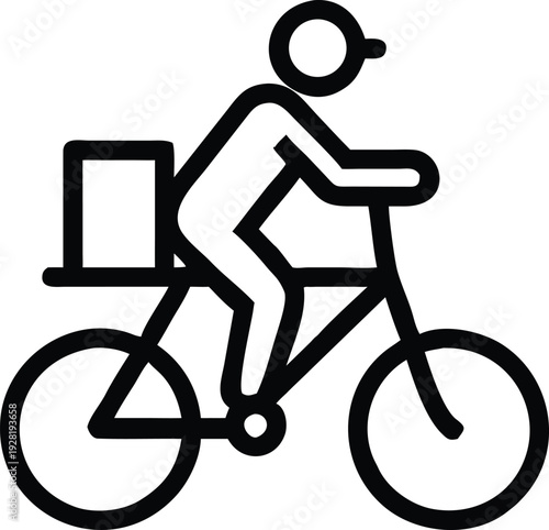 Bicycle delivery person with parcel on bike rack providing courier service icon for transportation