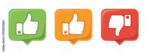 Thumbs up, and thumbs down vector icons, set of approval and disapproval symbols, feedback indicators for apps, websites, and user interfaces, modern flat UI UX design elements isolated.