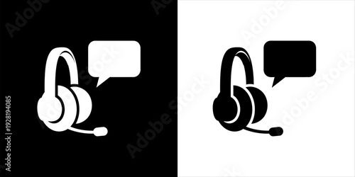 Modern Digital Communication Headset with Speech Bubble Icon Graphic