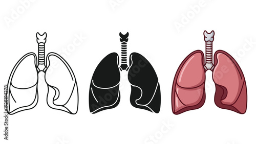 Human lungs health vector illustration flat design - Flat Design Icon. line icon set - Icon vector - Blue icon vector. Clipart. Icon collection - Line and glyph solid icon and logo template