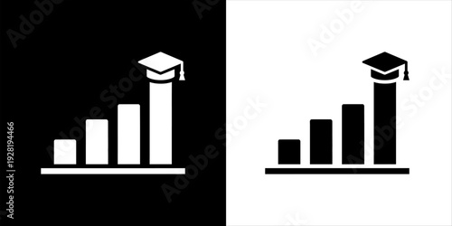 Education growth icon on bar chart, graduation cap signifies learning and development
