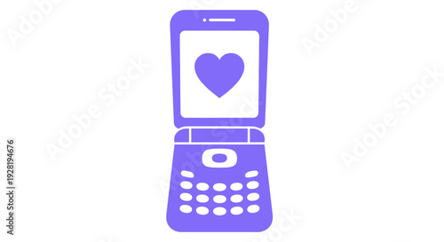 Purple Cellphone with Heart Symbol Display.