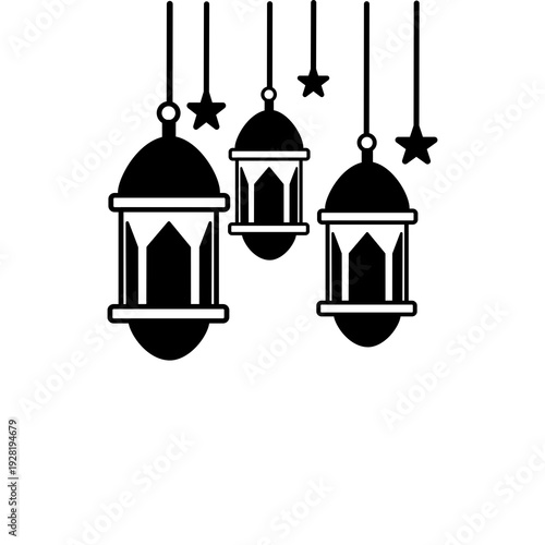 Black Lanterns and Stars Hanging in Ramadan Decorative Illustration