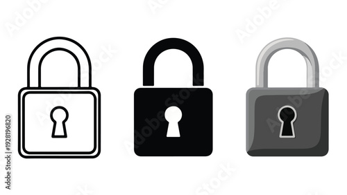 Lock security icon set flat design vector illustration - Flat Design Icon. line icon set - Icon vector - Blue icon vector. Clipart. Icon collection - Line and glyph solid icon and logo template