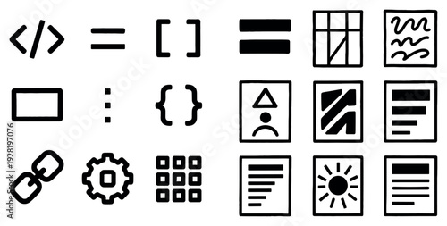 Interface and symbol icons depicting controls and document elements