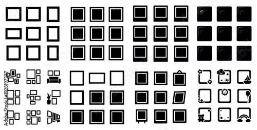Square icons arranged in varied grid on white background