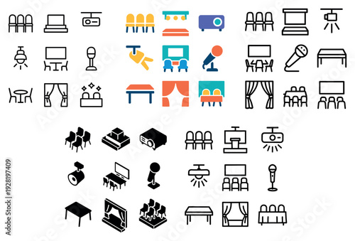 Conference and presentation icons displayed in grid layout