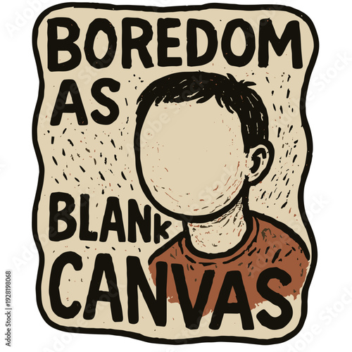 Bored child with blank face illustration on textured background